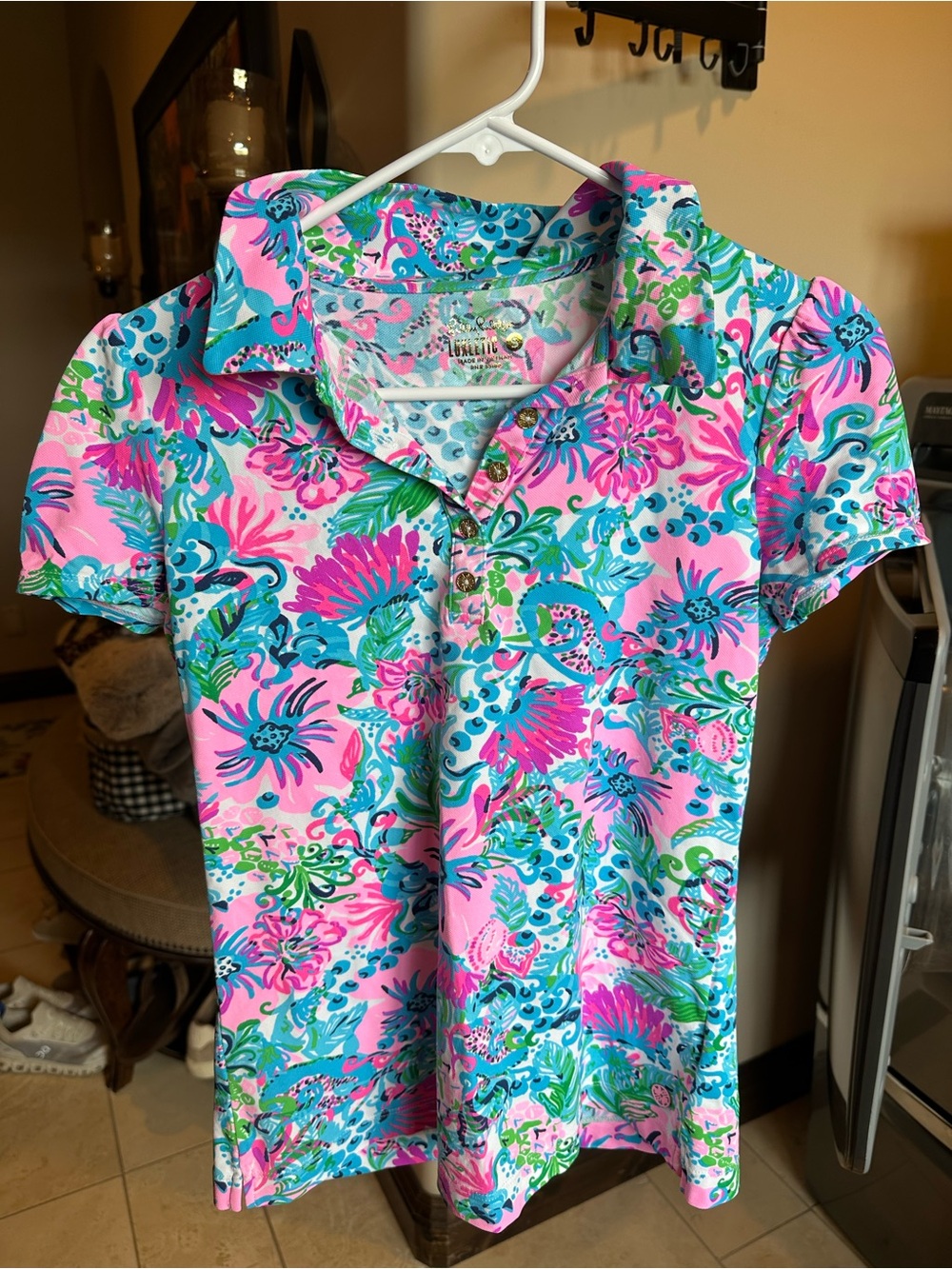 Lilly Pulitzer Pink Multi-Color Floral Polo